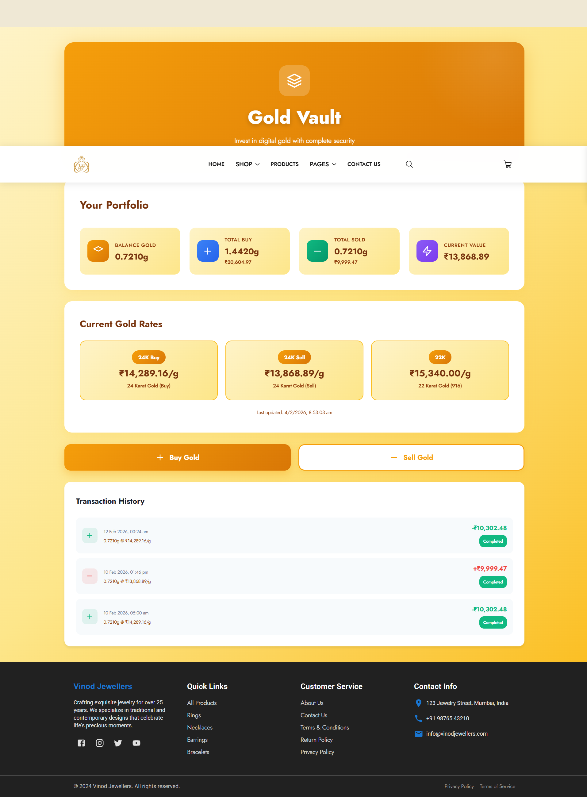 Vinod Jewellers E-commerce Website Development