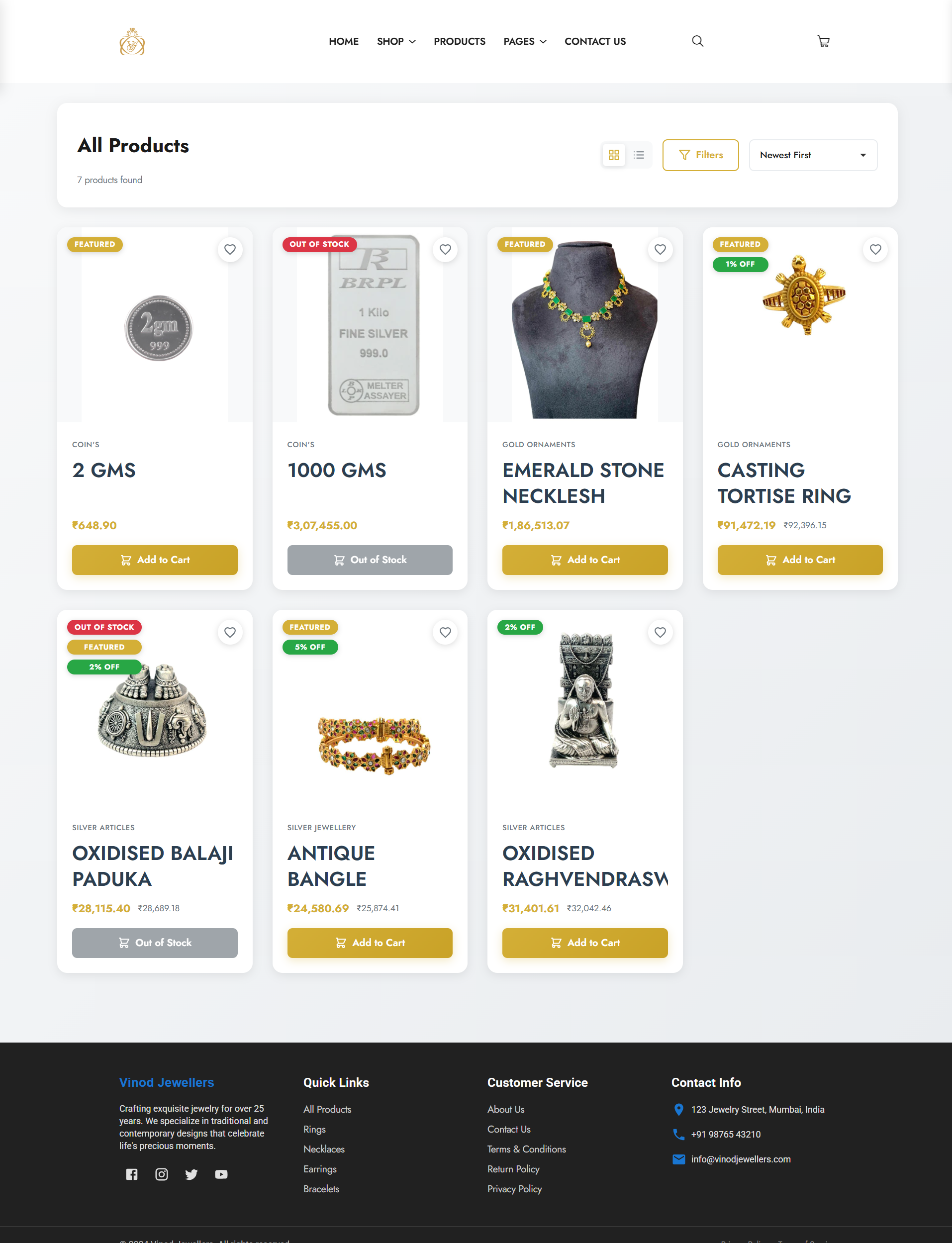 Vinod Jewellers E-commerce Website Development