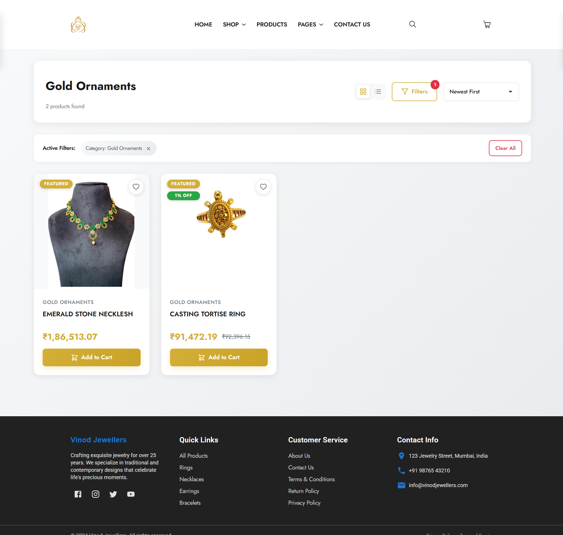 Vinod Jewellers E-commerce Website Development