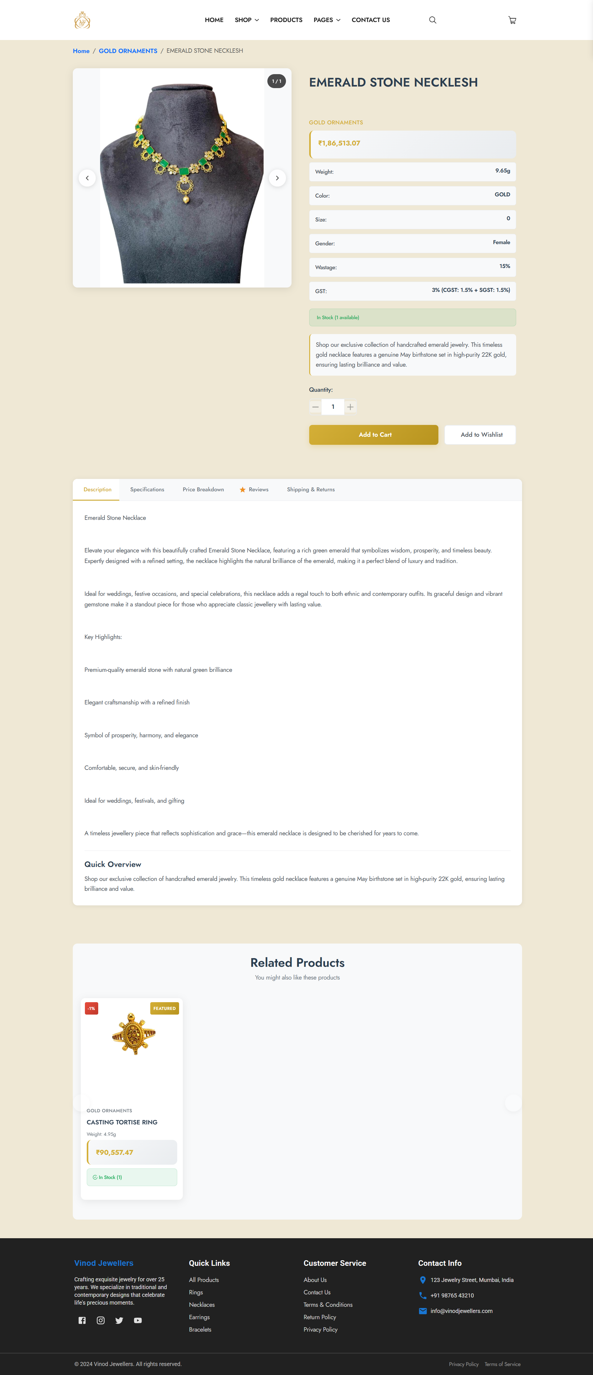Vinod Jewellers E-commerce Website Development